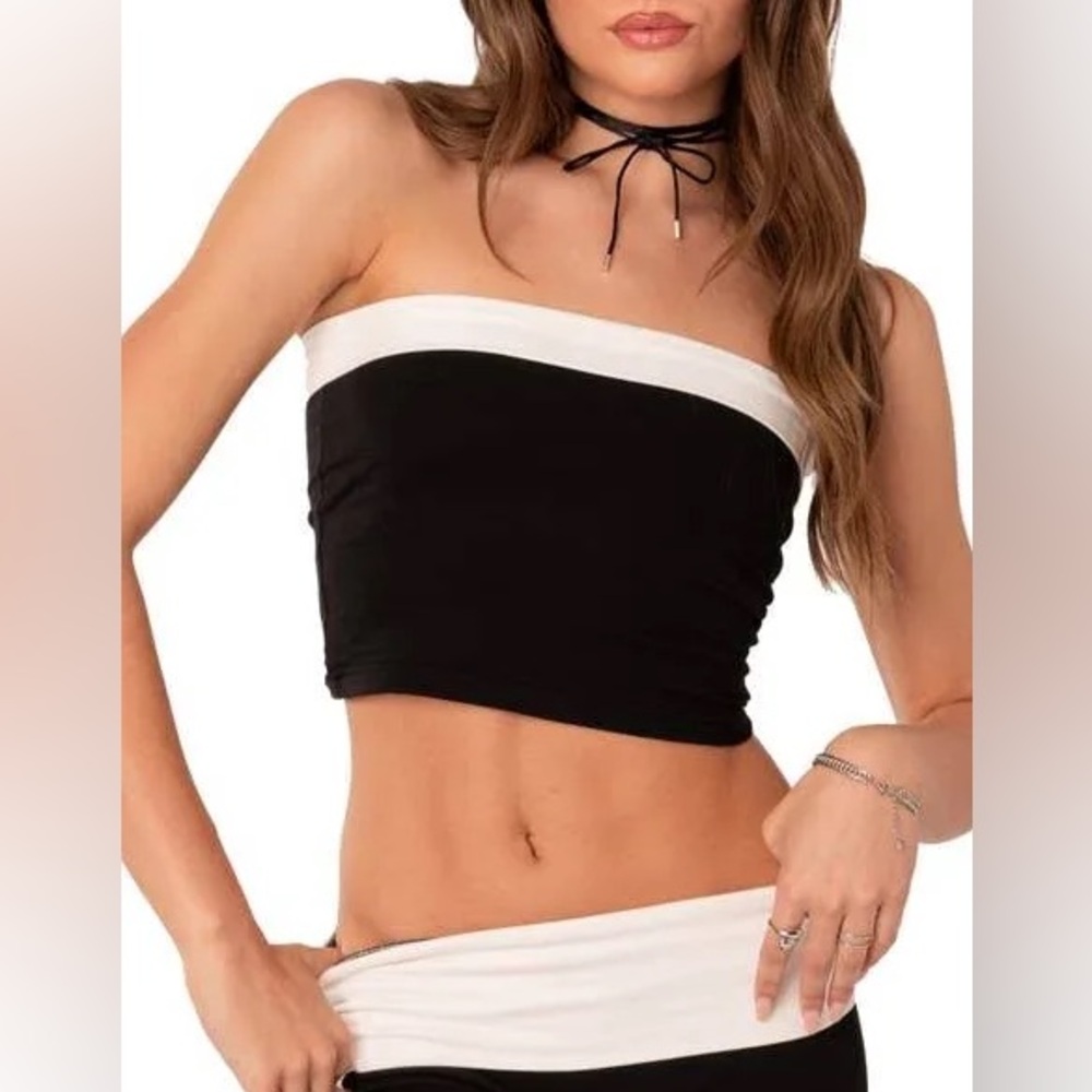 Edikted Black and White Strapless Women's Top